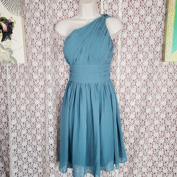Bill Levkoff Dresses & Skirts - Bill levkoff oasis turquoise chiffon one shoulder fit and flair dress sz 10
